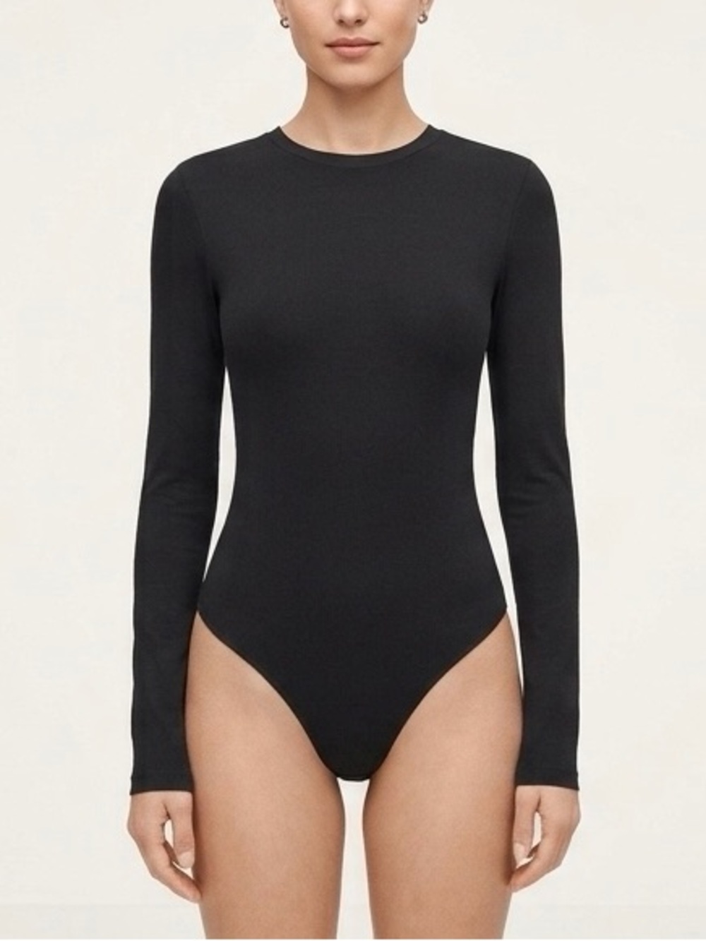 Wolford Cotton Velvet Light Long Sleeve Bodysuit Black Size S Vintage Austria